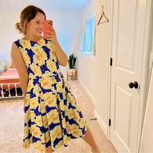 Chiara Boni La Petite Robe Yellow Blue Floral MIDI Dress Large